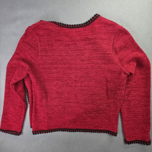 Lennie Nina Leonard Sweater Womens Small Red Black Crochet Knit Cardigan Office - Picture 5 of 10